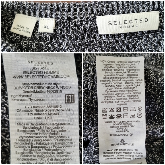 Selected Homme Men's XL Victor Crew Neck Organic Cotton Knit Sweater Black Gray - Picture 4 of 8